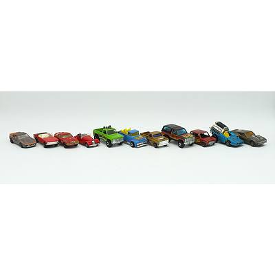11 Assorted Toy Cars Including; MatchBox No.10 Piston Popper, MatchBox Tyre Fryer, MatchBox Racing Mini, Corgi Juniors Austin Healy Le Mans Sprite and More