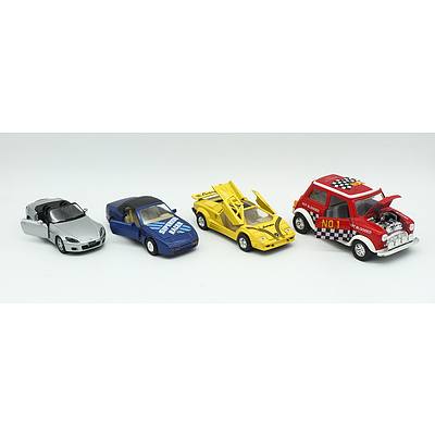 Four Medium and Large Sized Model Cars Including; Lamborghini Countach, Mini Cooper, Honda S2000 and Porsche 944