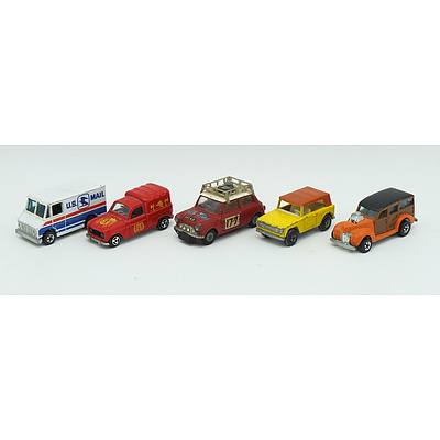 Five Assorted Matchbox, Corgi Toys, Hot wheels and Majorette Trucks and Car Toys