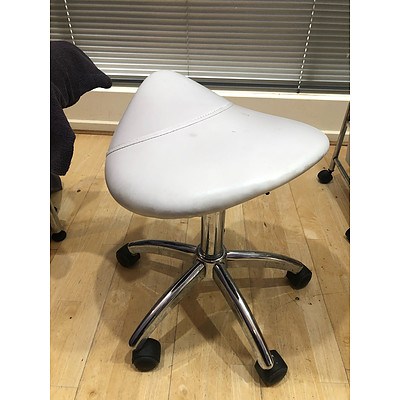 Adjustable White Salon Saddle Stool - Lot of 2
