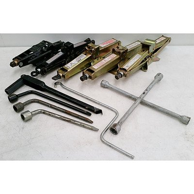 Assorted Lot of Space Saver Car Jacks and Wheelnut Breaker Bars