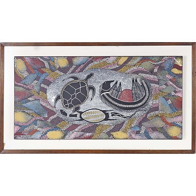 Dale Huddleston (1965-) Turtles and Echidna 1990, Acrylic on Board