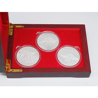 The Dinosaur Collection One Troy Ounce Three Coin Set - 999 Fine Silver