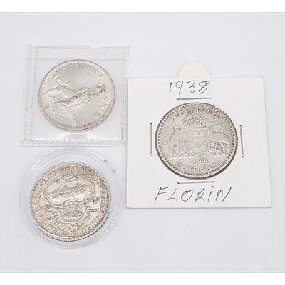 1954 Australia Florin, 1938 Australia Florin and 1927 Parliament House Florin