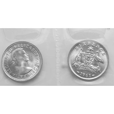 Australia Silver Coins: 1961 Sixpences (X2)
