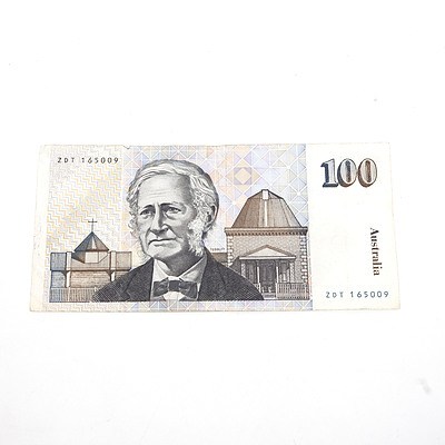 One Australian $100 Dollar Paper Note Tebutt/Mawson, ZDT165009