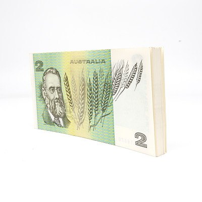100 Consecutively Numbered Uncirculated $2 Johnston/Fraser Paper Notes LFX116771-LFX116870