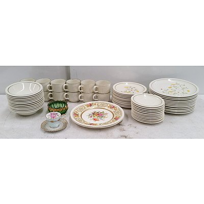 60 Piece Forma Stone Teressita Hand Decorated Dinner Set, Aynsely Bone China English Cup, Westminster China Saucer, Old English Johnson Bros Plates, Tea Towels and More