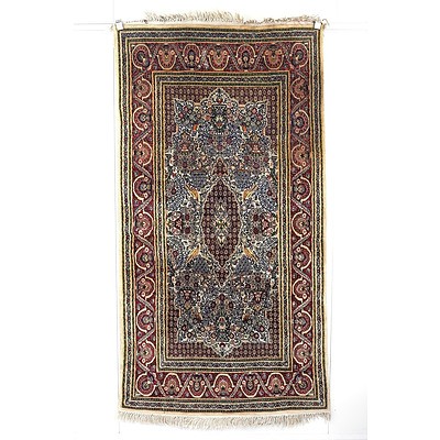 Eastern Hand Knotted Wool and Silk Blend Pile Rug, Probably Kashmir, Late 20th Century