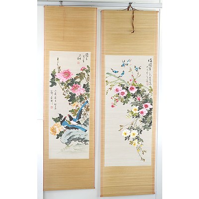 Two Chinese Bamboo Scroll Paintings