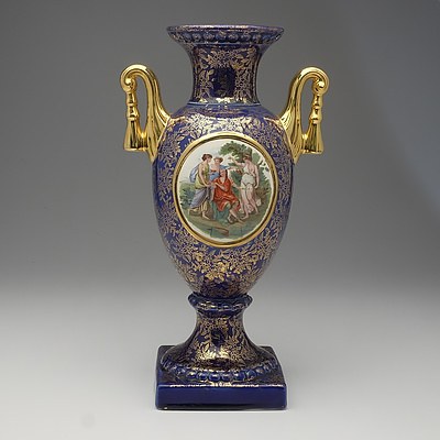 Empire Gilt and Transfer Printed Ceramic Mantle Urn