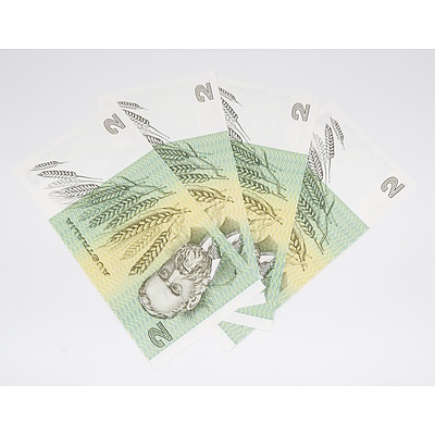 Four 1983 Australian Two Dollar Banknotes Consecutively Numbered - Uncirculated