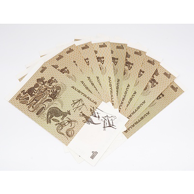 Ten 1982 Australian One Dollar Banknotes - Uncirculated