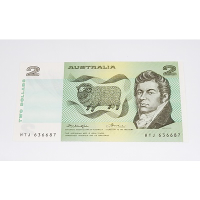 1976 Australian OCR-B Side Thread Two Dollar Banknote - Uncirculated
