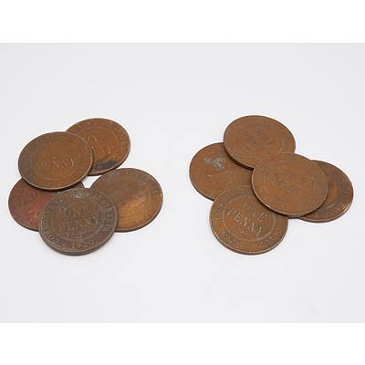Group of 10 Australian Pennies 1920-1921