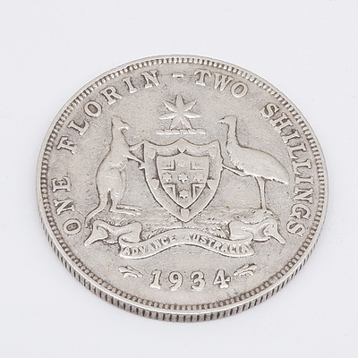 1934 Australian One Florin Two Shillings .925 Silver
