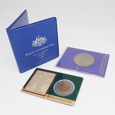 1987 New South Wales Ten Dollar Silver Proof Coin, Don Bradman 1996 Five Dollar Coin and 1966 Jamaica Five Shillings