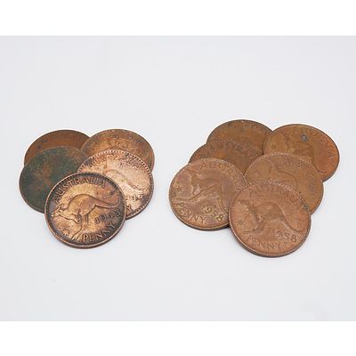 Group of 11 Australian Pennies 1943-1958