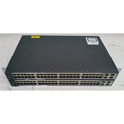 Cisco Catalyst (WS-C3750V2-48PS-S V08) 3750 v2 Series PoE-48 48-Port Fast Ethernet Switches - Lot of Two
