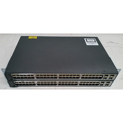 Cisco Catalyst (WS-C3750V2-48PS-S V09) 3750 v2 Series PoE-48 48-Port Fast Ethernet Switches - Lot of Two