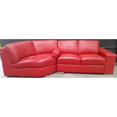 Red Leather Three Seater Modular Lounge