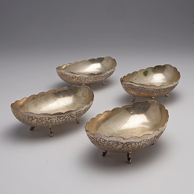 Four Persian Engraved Silver Bowls 295g