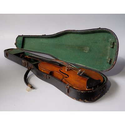 AE Smith Sydney Violin Case Together with an Old German Trade Violin Labelled Paolo Maggini