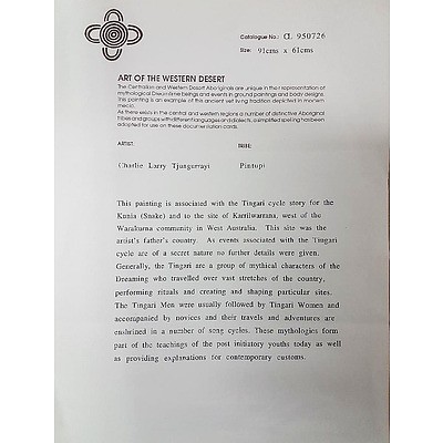 Charlie Tjaruru Tjungurrayi (Pintupi c.1925-99) Tingari Cycle and Kunia, Acrylic on Linen