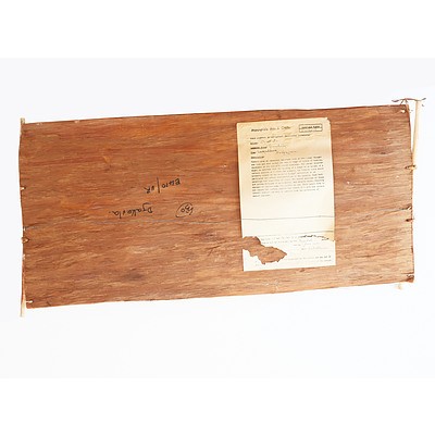 Paddy Djakala (1952-) Barramundi 1980, Ochre on Bark