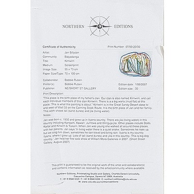 Jan Billycan (1930-2016) Kirriwirri, Screeprint Edition 20/30