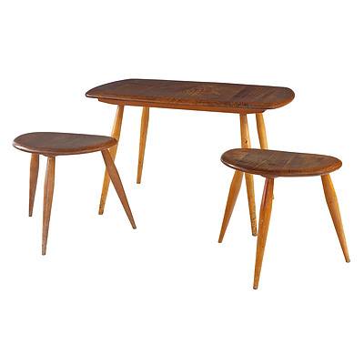 Suite of Three Ercol Solid Elm Top Side Tables