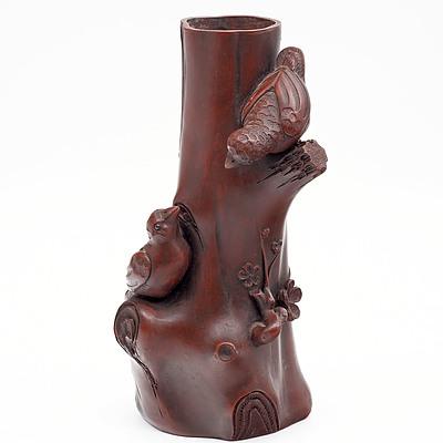 Chinese Yixing Pottery Trunk and Bird Form Vase, 20th Century