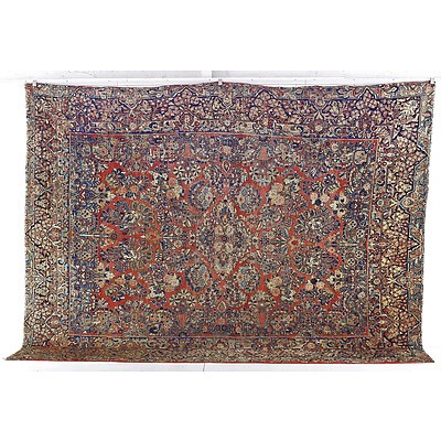 Antique Persian Sarouk Hand Knotted Wool Pile Carpet