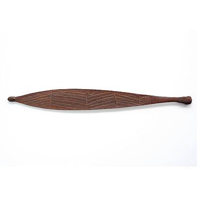 Aboriginal Spearthrower (Woomera), Intricately Incised Hardwood, Western Australia Early to Mid 20th Century