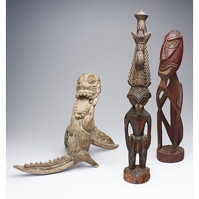 Three Various Tribal Carved Wood Figures PNG Bali