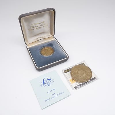 1988 Australia Five Dollar Coin Opening Parliament and 1984 First Year of Issue One Dollar Proof Coin