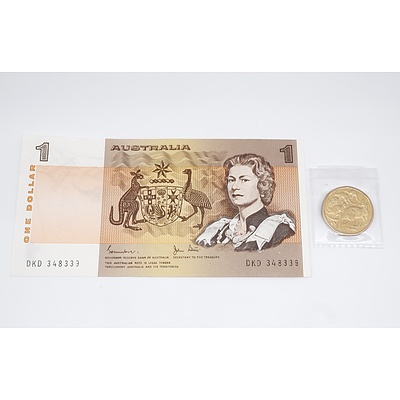 1982 Australia One Dollar Banknote and 1984 One Dollar Coin