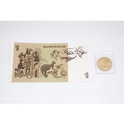 1982 Australia One Dollar Banknote and 1984 One Dollar Coin