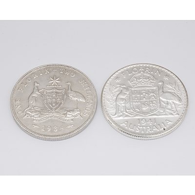 1941 Australia Florin and 1936 Australia One Florin Two Shillings