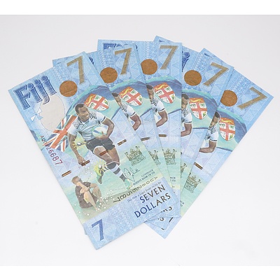 Five Fiji Seven Dollar Banknotes - Fiji Rugby 7's Gold Olympians