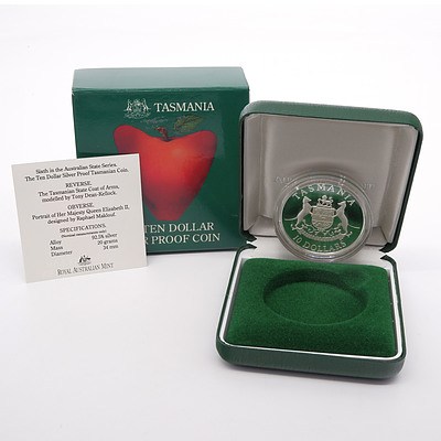1991 Tasmania Ten Dollar Silver Proof Coin