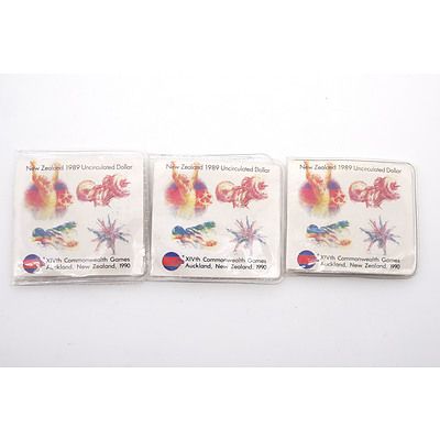 Three 1989 Uncirculated new Zealand Dollars for the Commonwealth Games