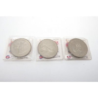 Three 1989 Uncirculated new Zealand Dollars for the Commonwealth Games