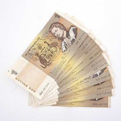 Ten Australian Johnson/ Stone $1 Paper Notes