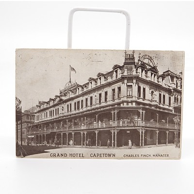 King George V One Penny Post Stamp on Grand Hotel Capetown Postcard