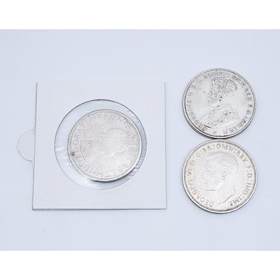 1953 Australian Florin, 1943 Australian Florin and 1936 One Florin Two Shillings