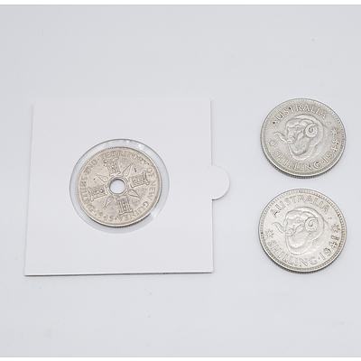 1941 & 1944 Australian Shillings and 1945 Territory of New Guinea One Shilling