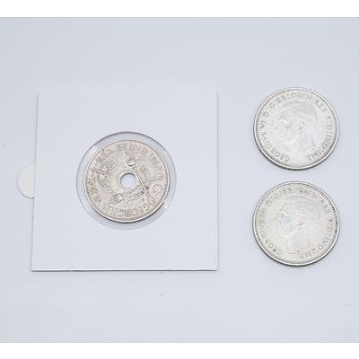 1941 & 1944 Australian Shillings and 1945 Territory of New Guinea One Shilling