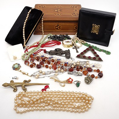 Large Group of Costume Jewellery, Frames and More, Including Table Lighter