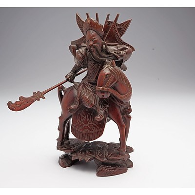 Chinese Carved Hardwood Model of A Warrior, Early to Mid 20th Century